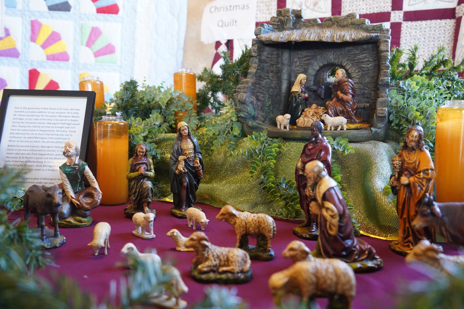 This Nativity scene from the early 1900s was originally given to Monsignor Martin Hellriegel by his parents. He later gave it Bob Simon, a friend and parishioner at Holy Cross Parish in St. Louis. Mr. Simon recently donated it to the Shrine of Our Lady of Sorrows in Starkenburg, where Msgr. Hellreigel offered his First Solemn Mass in 1914.